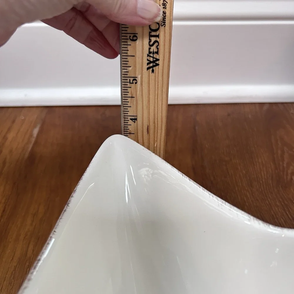 Pottery Barn Star Serving Bowl Dish White Rustic Trim Ceramic Stackable Set 2